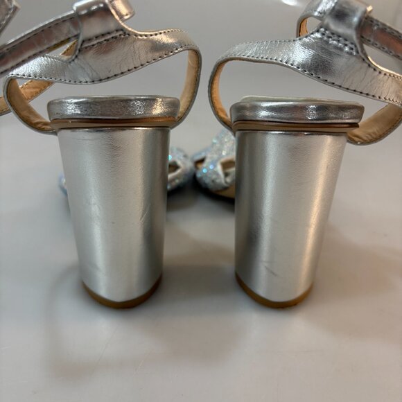 Jewel Badgley Mischka 8.5 Nicoline Silver Metallic 4" Heels Ankle Strap Sandals - Picture 6 of 8